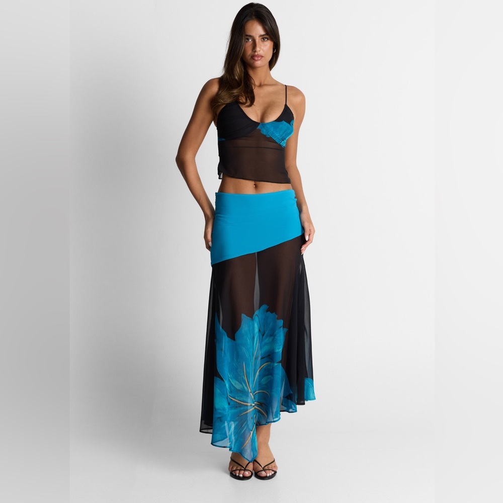 NWT Sasha Therese Raya Set Top and Maxi Skirt Sheer Sz XXS
